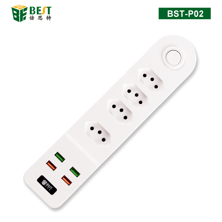 BST-P02 多功能巴西排插 4位巴西插口带4位USB输出口（巴西插头）