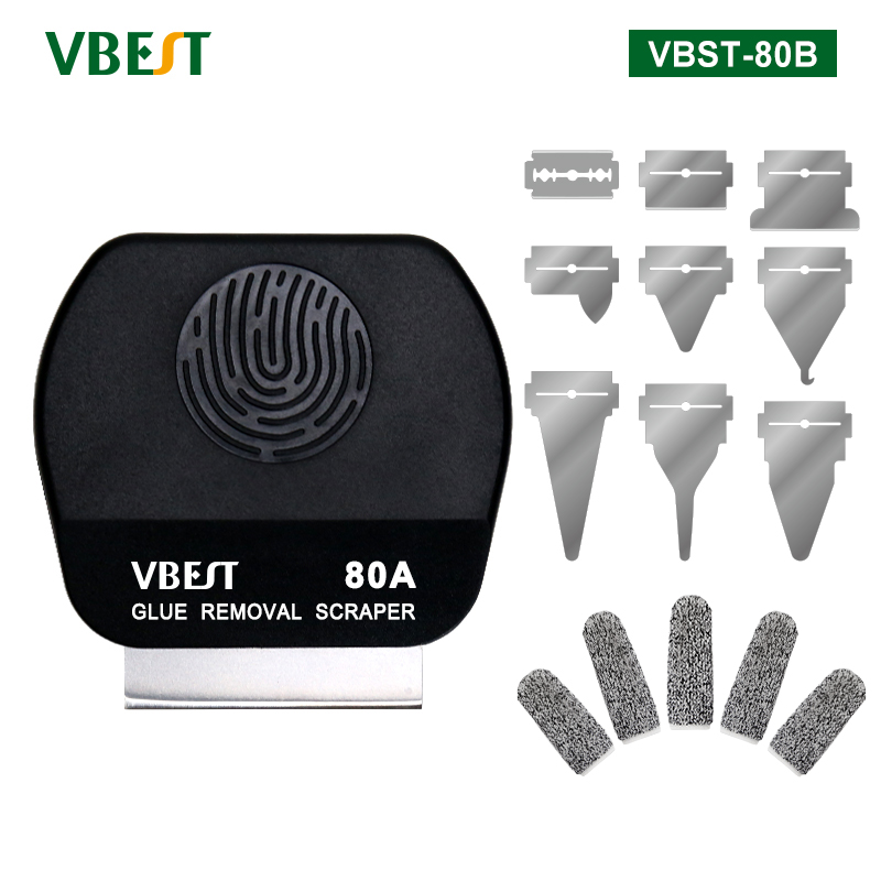 VBST-80B 磁吸双面除胶铲刀 维修9刀片合一芯片手机屏幕返修套装 双面刀片夹具除胶割胶磁性手柄 带防割手指套